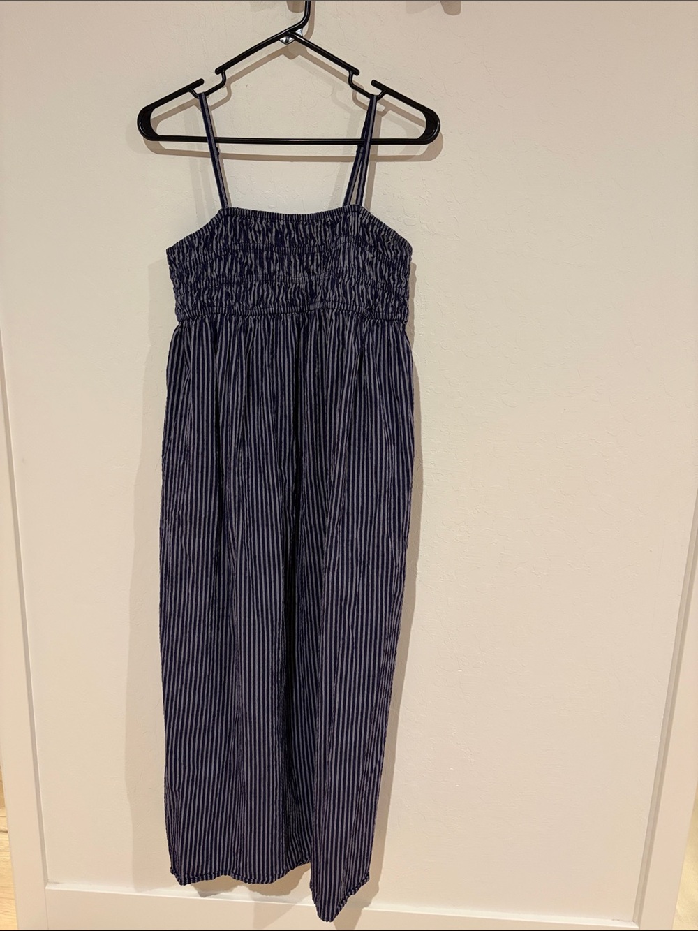 a new day Navy and White Striped Smocked Midi Dress